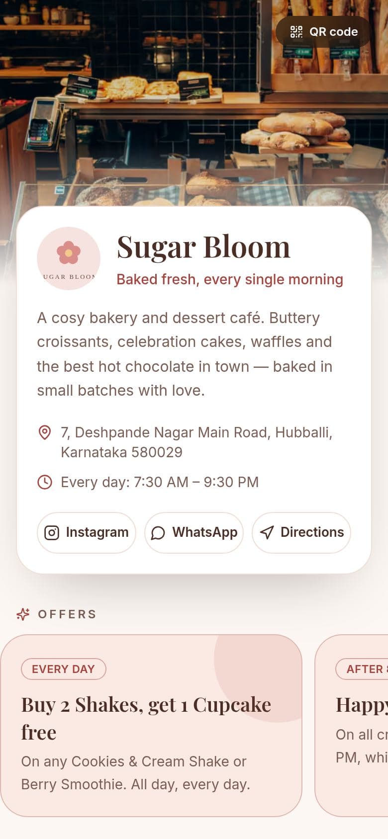 Sugar Bloom demo menu on a phone